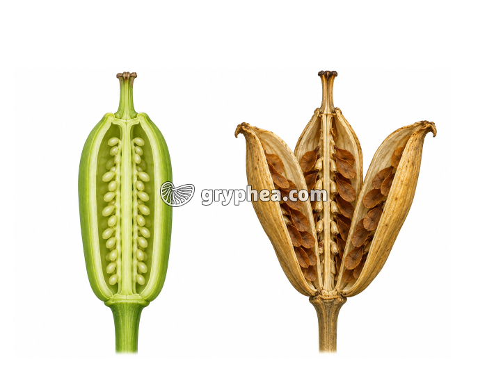 De l'ovaire au fruit - Fruit d'une Liliacée (stades jeune et âgé) - gryphea.com